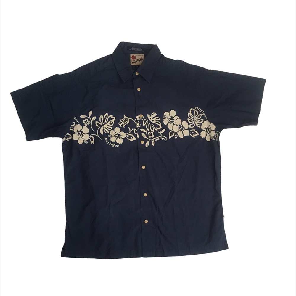 Hilfiger mens hibiscus flowers Hawaiian button up
